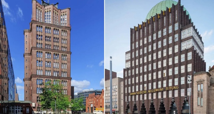 Культовые сооружения в стиле кирпичного экспрессионизма (башня Borsigturm и задние Anzeiger-Hochhaus в Германии). Культовые сооружения в стиле кирпичного экспрессионизма (башня Borsigturm и задние Anzeiger-Hochhaus в Германии).