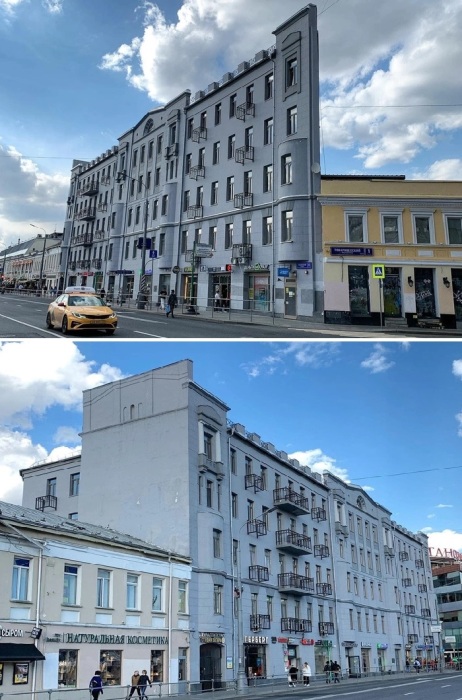 Выступы на торцах пятиэтажного дома создают иллюзию «тощего» дома.