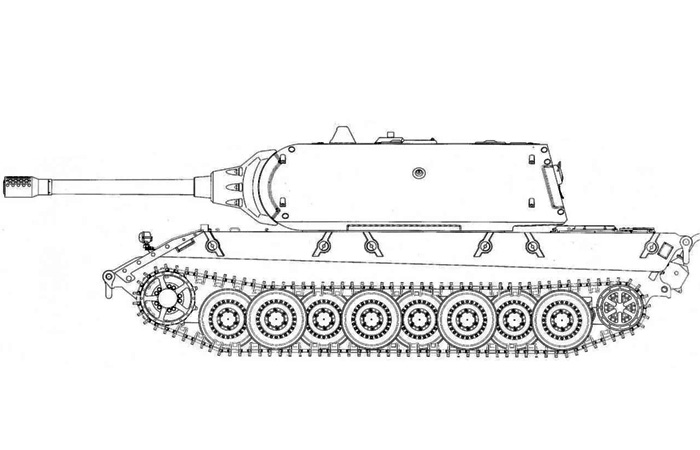 Примерный чертёж танка Е-100, вид сбоку./ Фото: polymerh.ru Примерный чертёж танка Е-100, вид сбоку./ Фото: polymerh.ru