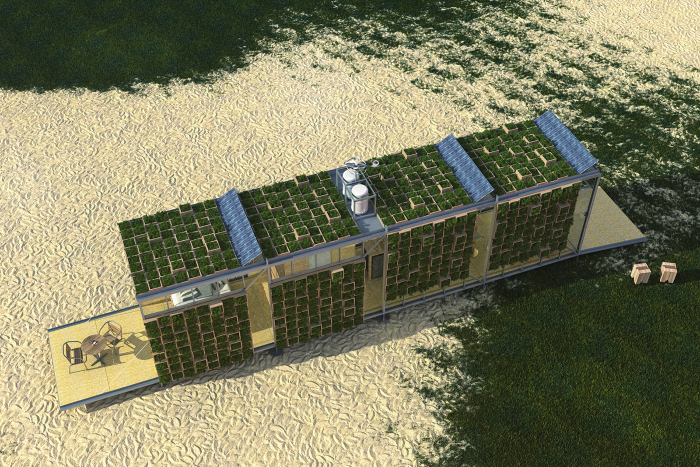 ECObitat Prefab одновременно решает жилищные и экологические проблемы, предлагая устойчивые пространства для нуждающихся в доступном жилье или в дачном домике (цифровая визуализация). | Фото: behance.net.