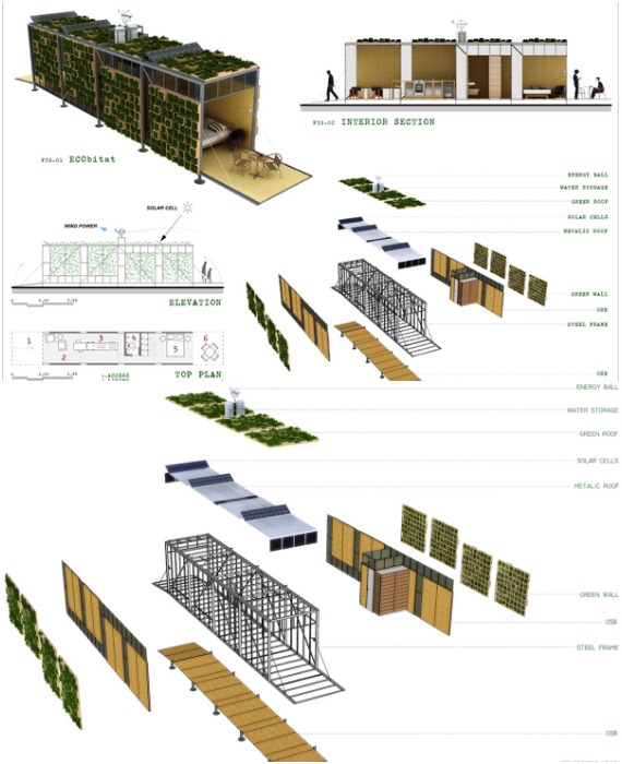 Планировка модульного дома ECObitat Prefab, который можно построить из вторсырья (концепция).