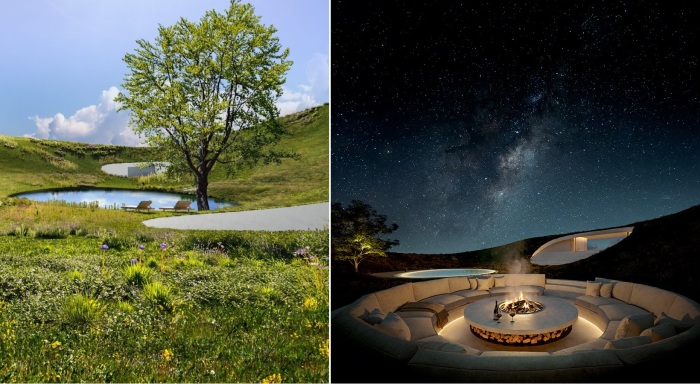 На зеленой крыше Ishigaki Earth Villa предусмотрен детский бассейн и зона отдыха у костра. На зеленой крыше Ishigaki Earth Villa предусмотрен детский бассейн и зона отдыха у костра.