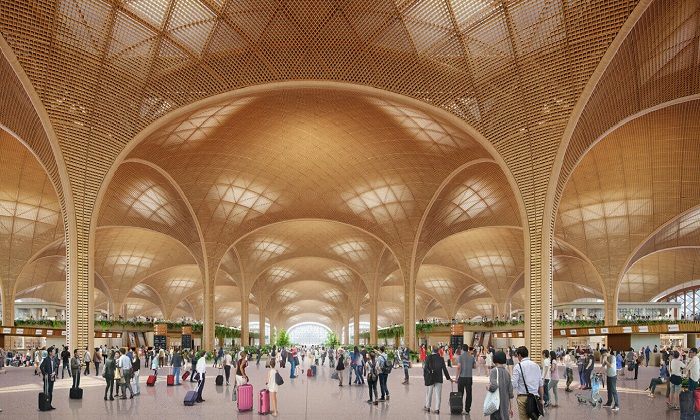 Концепт главного зала аэропорта будущего в Камбодже. | Фото: futuresoutheastasia.com.