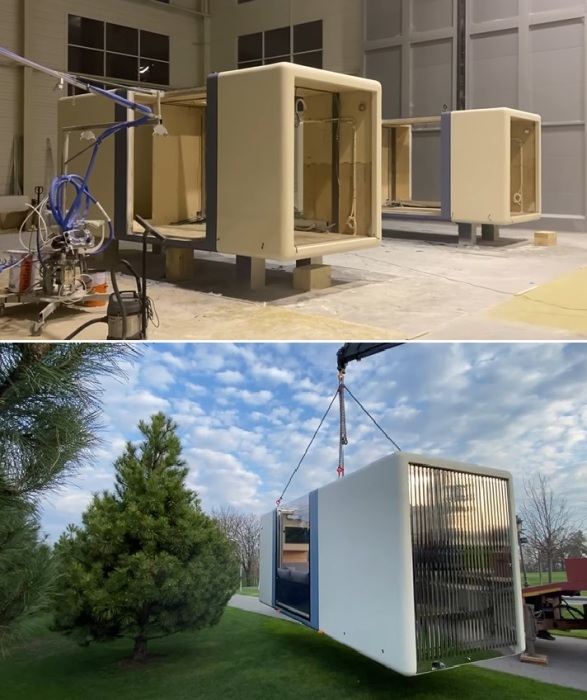 После сборки на производстве модульный дом Microhaus доставляется потребителям. После сборки на производстве модульный дом Microhaus доставляется потребителям.