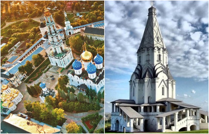 Сооружения Троице-Сергиевой лавры (слева) и Церковь Вознесения в Коломенском (справа). /Фото: unesco.ru, najti-po-photo.ru Сооружения Троице-Сергиевой лавры (слева) и Церковь Вознесения в Коломенском (справа). /Фото: unesco.ru, najti-po-photo.ru