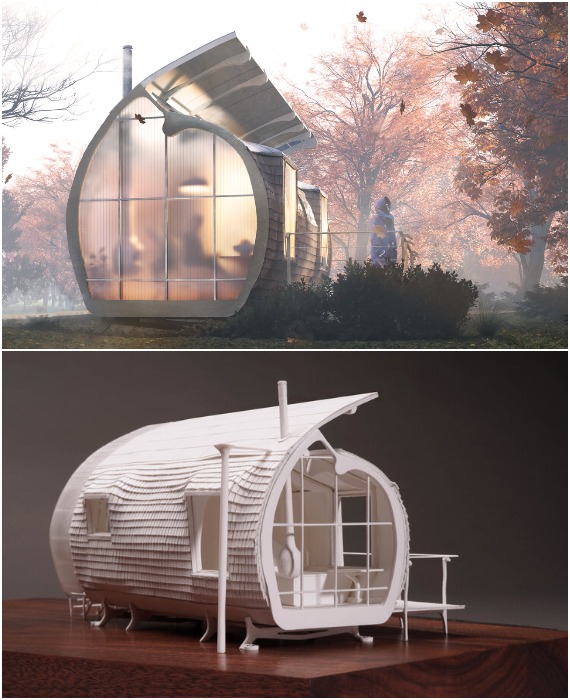 Проект The Monocoque Cabin разработал британский архитектор Питер Маркос. Проект The Monocoque Cabin разработал британский архитектор Питер Маркос.