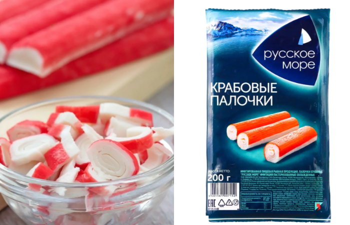 Крабовые палочки нужно выбирать с натуральным составом Крабовые палочки нужно выбирать с натуральным составом