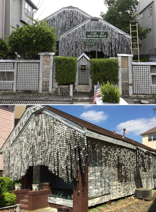 Beer Can House – достопримечательность, украшенная пивными банками и бутылками. Beer Can House – достопримечательность, украшенная пивными банками и бутылками.