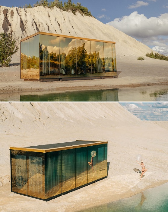 Золотистые тона и отражающие поверхности делают Golden Tiny House более респектабельным (цифровая визуализация). Золотистые тона и отражающие поверхности делают Golden Tiny House более респектабельным (цифровая визуализация).