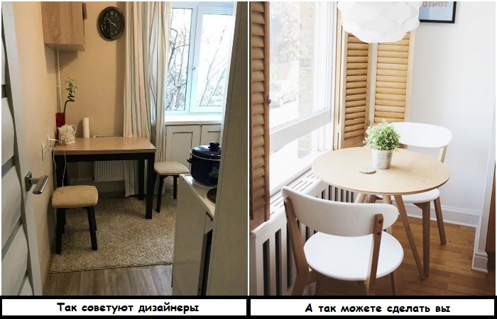 На маленькой кухне уместны и табуреты, и светлые стулья со спинкой На маленькой кухне уместны и табуреты, и светлые стулья со спинкой