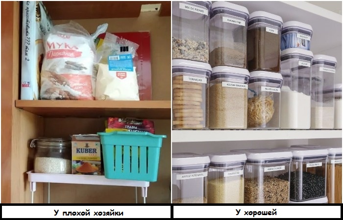 Пересыпьте продукты в подходящие контейнеры Пересыпьте продукты в подходящие контейнеры