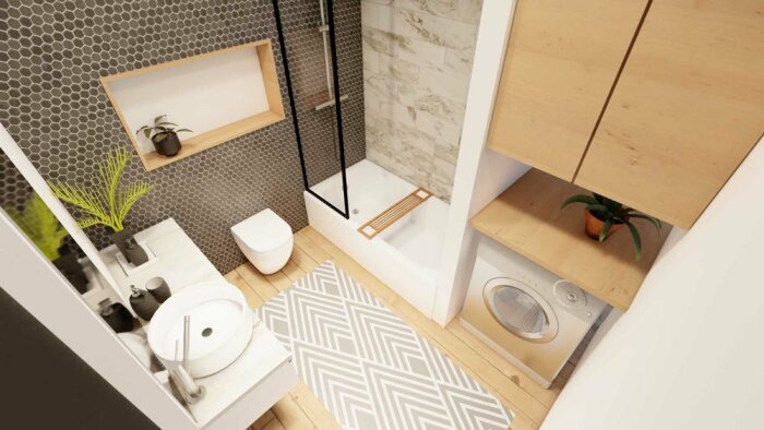 Стильная ванная комната порадует функциональностью и эстетикой. | Фото: newtrendhouses.com. Стильная ванная комната порадует функциональностью и эстетикой. | Фото: newtrendhouses.com.