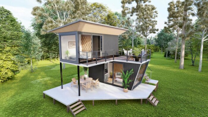 Контейнерный дом лучше установить на платформу. | Фото: housesdesignideas.com. Контейнерный дом лучше установить на платформу. | Фото: housesdesignideas.com.