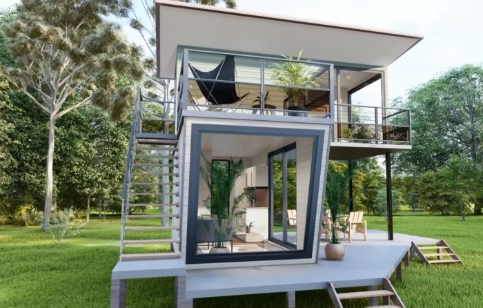 На второй этаж можно попасть только по наружной лестнице. | Фото: lifetinyhouse.com. На второй этаж можно попасть только по наружной лестнице. | Фото: lifetinyhouse.com.