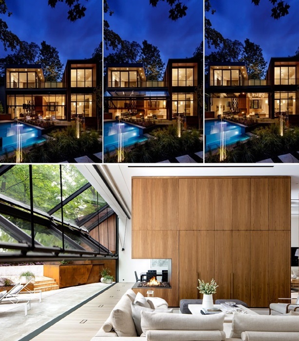 Современный дом с 12-метровой складной стеклянной стеной (Waxwing Residence, Канада). Современный дом с 12-метровой складной стеклянной стеной (Waxwing Residence, Канада).