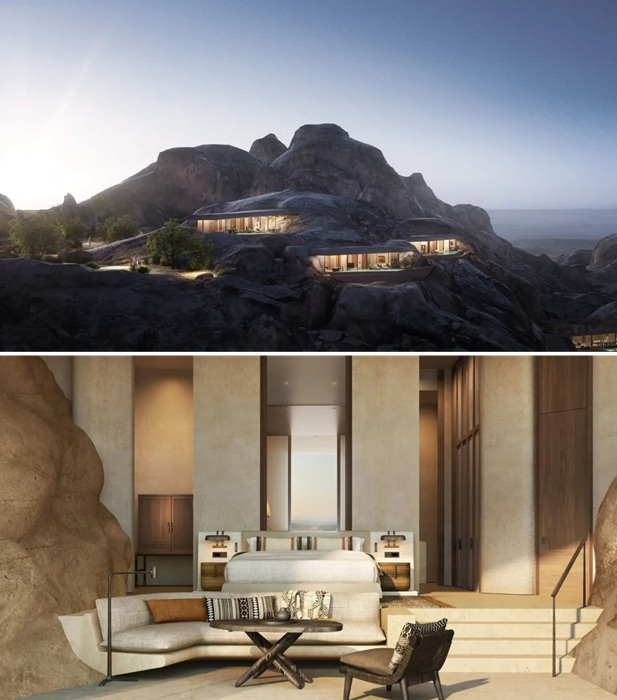 Роскошные интерьеры, встроенных в скалу вилл курорта Desert Rock. Роскошные интерьеры, встроенных в скалу вилл курорта Desert Rock.