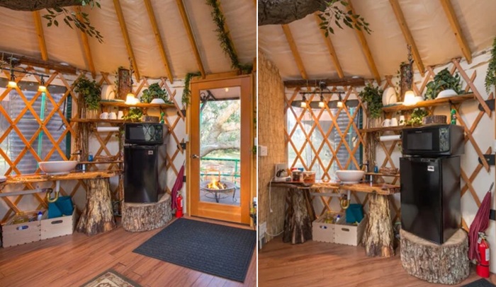 Кухонный уголок в колоритном домике на дереве (Danville B&Bs). Кухонный уголок в колоритном домике на дереве (Danville B&Bs).