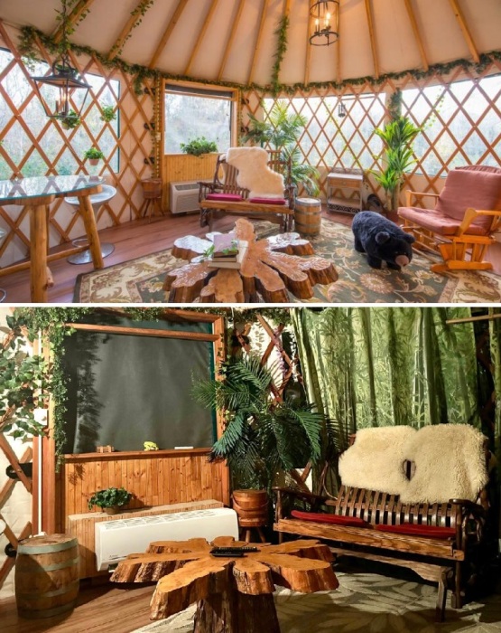 Гостиная-столовая в юрте на дереве (Danville B&Bs). Гостиная-столовая в юрте на дереве (Danville B&Bs).