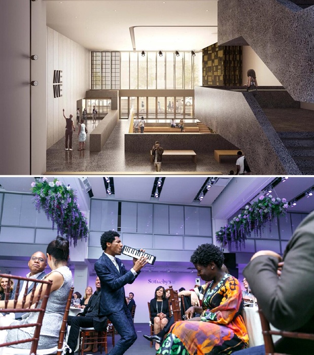 Интерьер переходов и зала для музыкальных встреч в The Studio Museum in Harlem (Нью-Йорк).