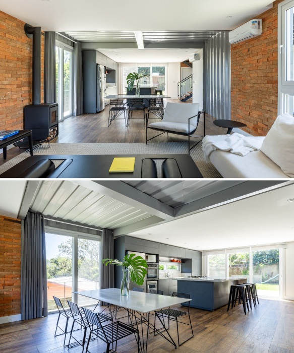 Зона столовой-кухни соседствует с гостиной (Container House RD, Бразилия). | Фото: archdaily.com.br. Зона столовой-кухни соседствует с гостиной (Container House RD, Бразилия). | Фото: archdaily.com.br.