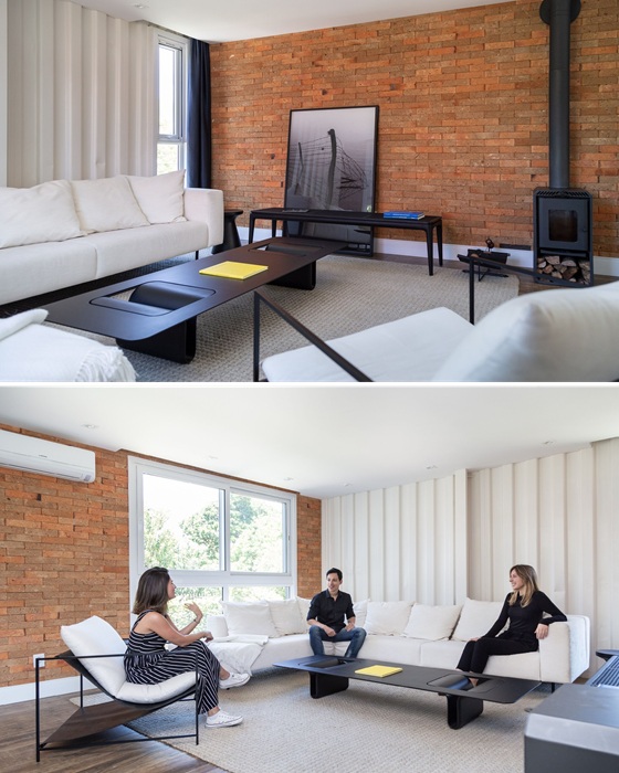 Стильная гостиная с дизайнерской мебелью (Container House RD, Бразилия). Стильная гостиная с дизайнерской мебелью (Container House RD, Бразилия).