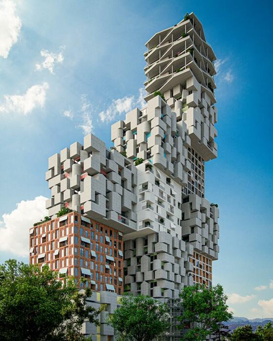 13 кубов установят в особенном порядке (дизайн-проект Hora Vertikale). | Фото: designboom.com. 13 кубов установят в особенном порядке (дизайн-проект Hora Vertikale). | Фото: designboom.com.