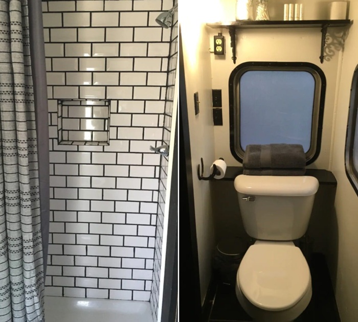 Благоустроенная ванная комната в гостевом доме «Служебный вагон CR Station Train Caboose». Благоустроенная ванная комната в гостевом доме «Служебный вагон CR Station Train Caboose».