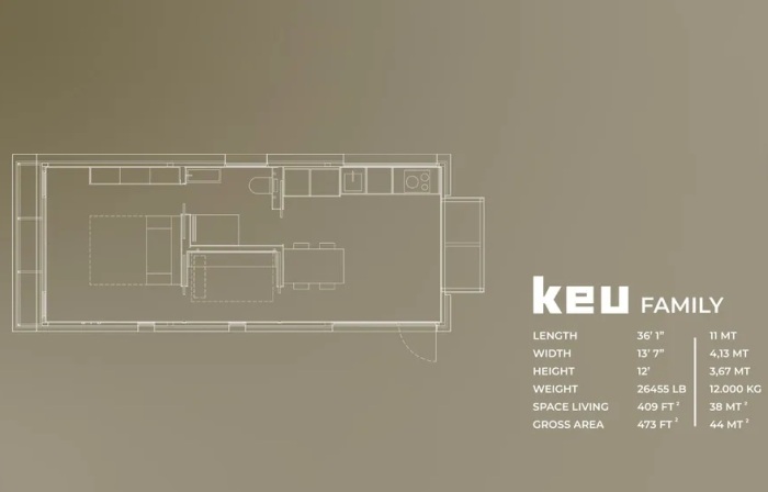 План-чертеж модульного сборного дома от KEU Mobile Home. | Фото: eleconomista.es.