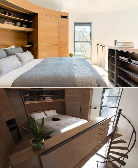 Уютная спальня на мезонине Silo House. Уютная спальня на мезонине Silo House.