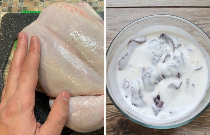 Курицу натирали уксусом, а мясо замачивали в кефире Курицу натирали уксусом, а мясо замачивали в кефире