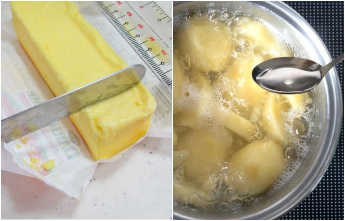 Положите кусочек масла в кипящую картошку