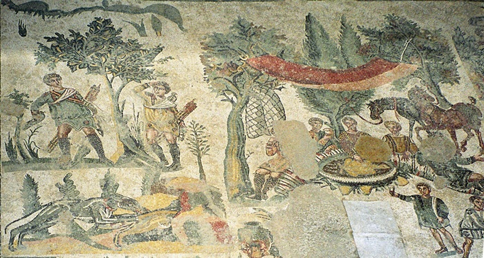 Мозаика, изображающая пикник античной элиты после охоты. /Фото: ru.wikipedia.org Мозаика, изображающая пикник античной элиты после охоты. /Фото: ru.wikipedia.org