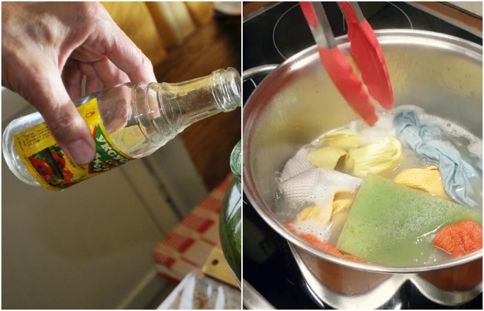 Нужно прокипятить кухонный полотенца с уксусом. / Фото: pinterest.com Нужно прокипятить кухонный полотенца с уксусом. / Фото: pinterest.com