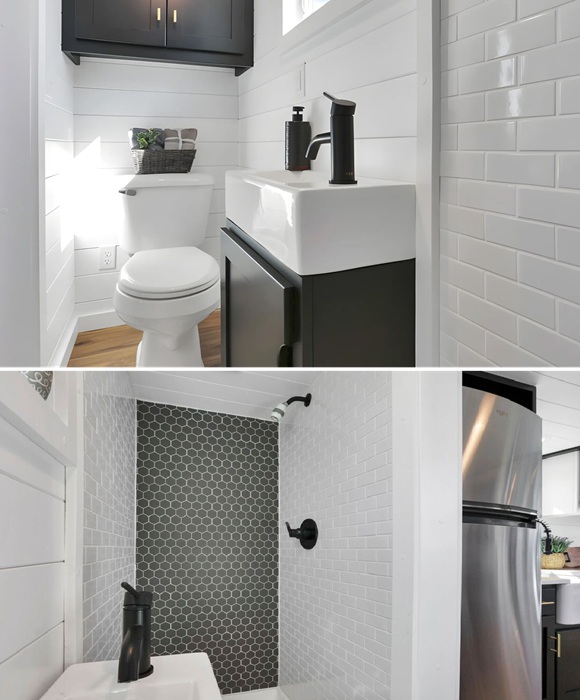 Миниатюрная ванная комната обеспечивает привычными удобствами (Tiny House Shadow).