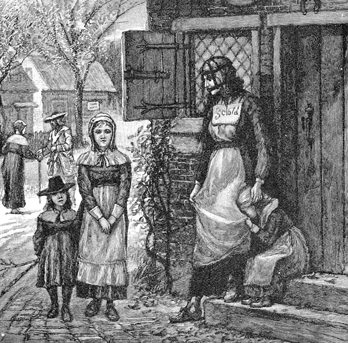 Литография, изображающая наказание маской позора женщины из Новой Англии за ругань. /Фото: en.wikipedia.org Литография, изображающая наказание маской позора женщины из Новой Англии за ругань. /Фото: en.wikipedia.org