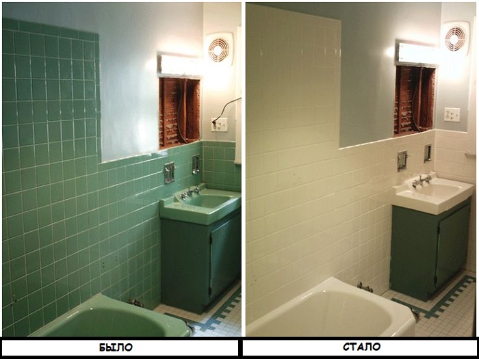 Плитка до и после покраски. / Фото: lb-ceramics.ru Плитка до и после покраски. / Фото: lb-ceramics.ru